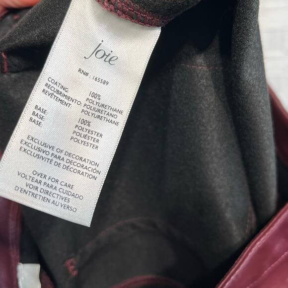 Joie Women’s Vegan Leather Straight Leg Pants Size 8 Maroon Red 90s Y2K - Picture 11 of 13